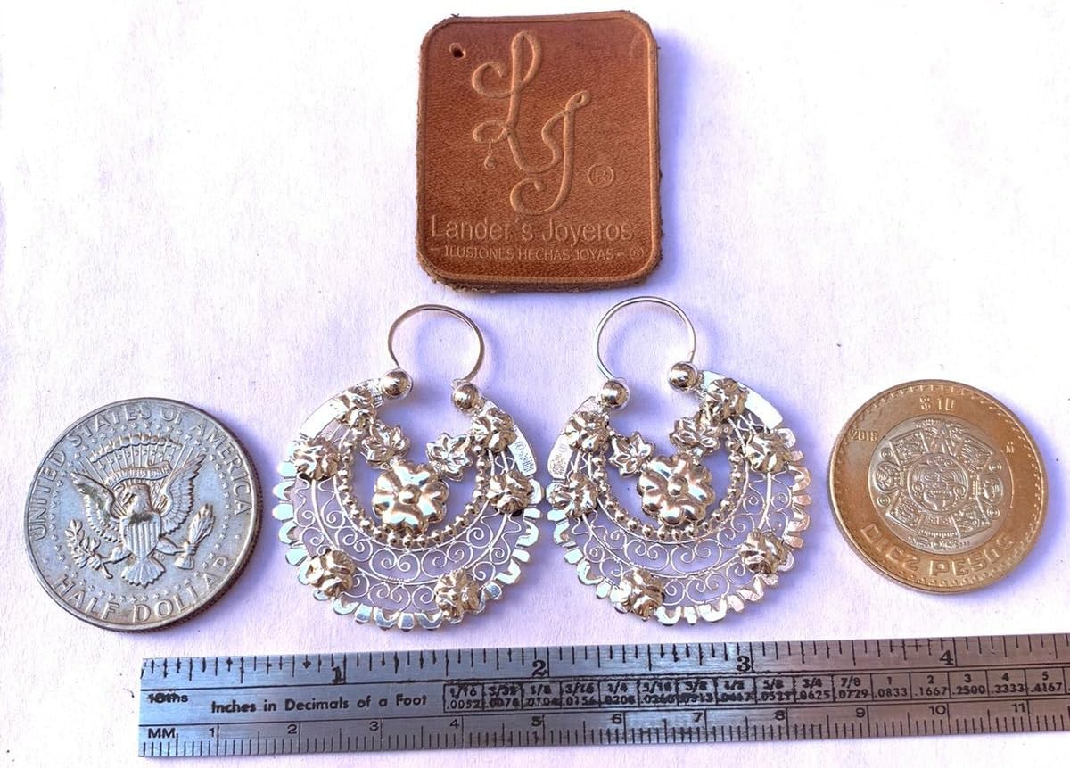 Arracadas Jerezanas #8, par fabricadas doble vista en plata ley .950 hechas a mano, Jerez, Zacatecas, México.