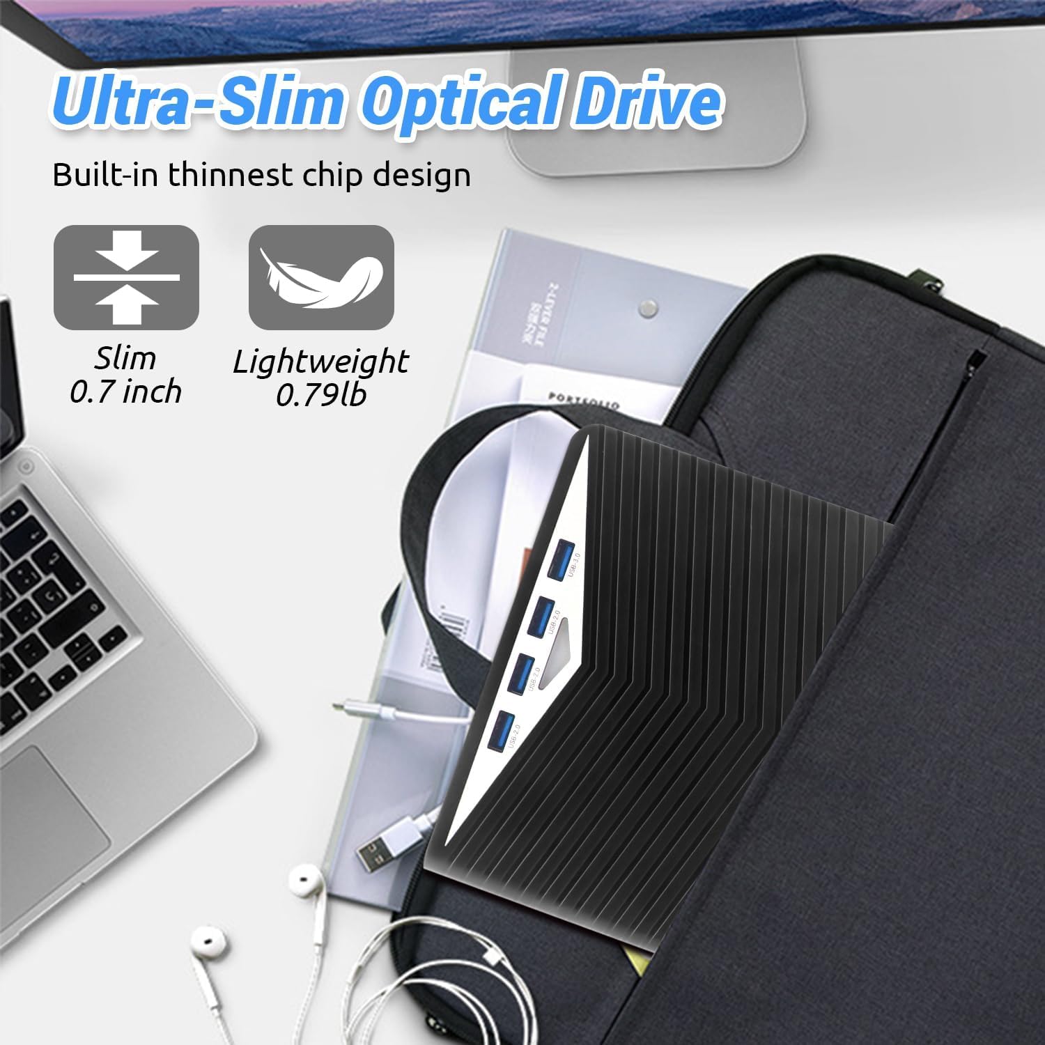 Lecteur CD DVD Externe, Lecteur Optique Externe USB 3.0 7 en 1, Graveur DVD Mobile, Extension de Carte, Ordinateur Externe de Bureau, Ordinateur Portable, Lecteur Optique Externe