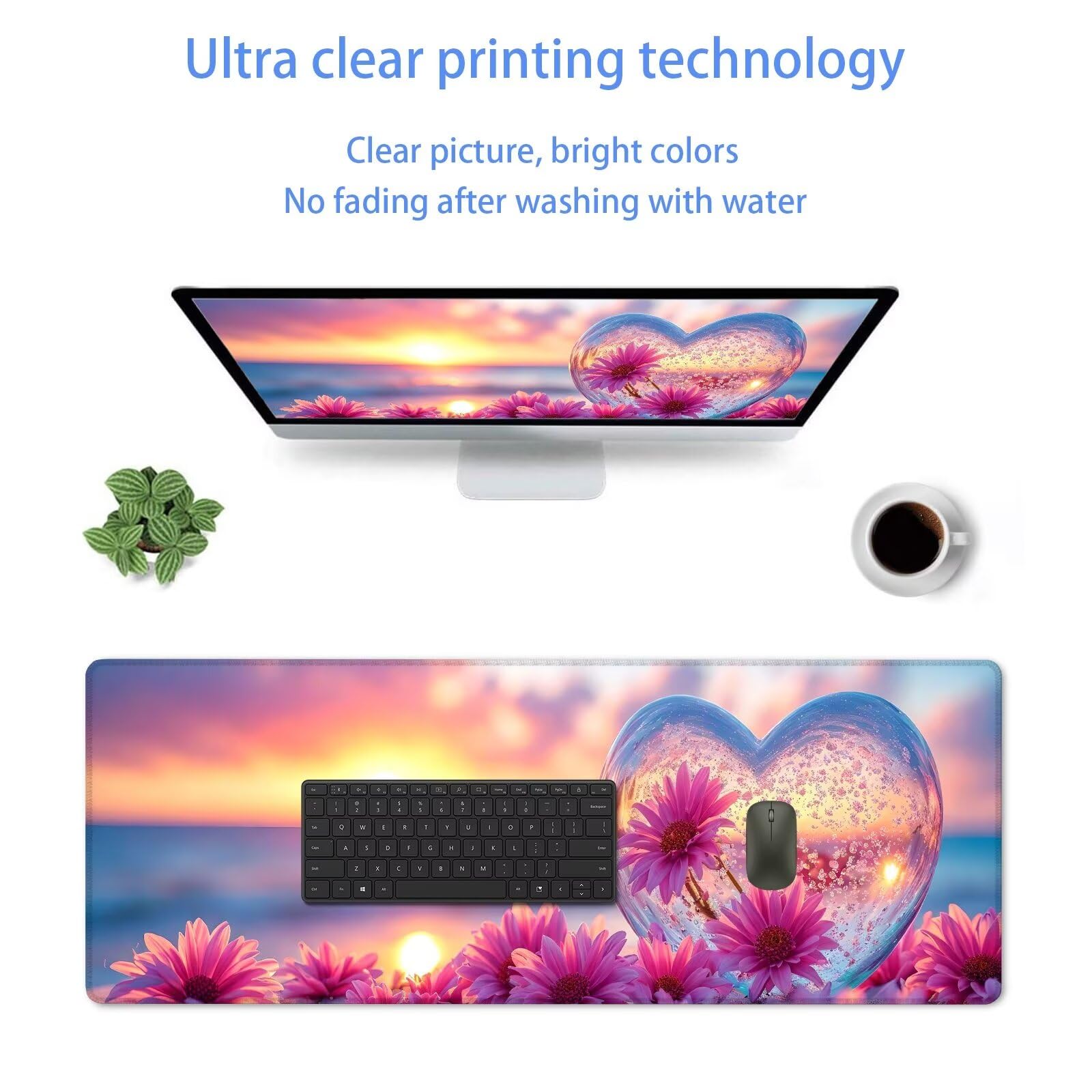 Alfombrilla Ratón XXL 1200 x 400 mm, Mouse Pad Rosa, Alfombrilla Gaming con Motivo Flor, Alfombrilla Escritorio con Bordes Cosidos, Mousepad Antideslizante Impermeable para Oficina y Gaming S-923