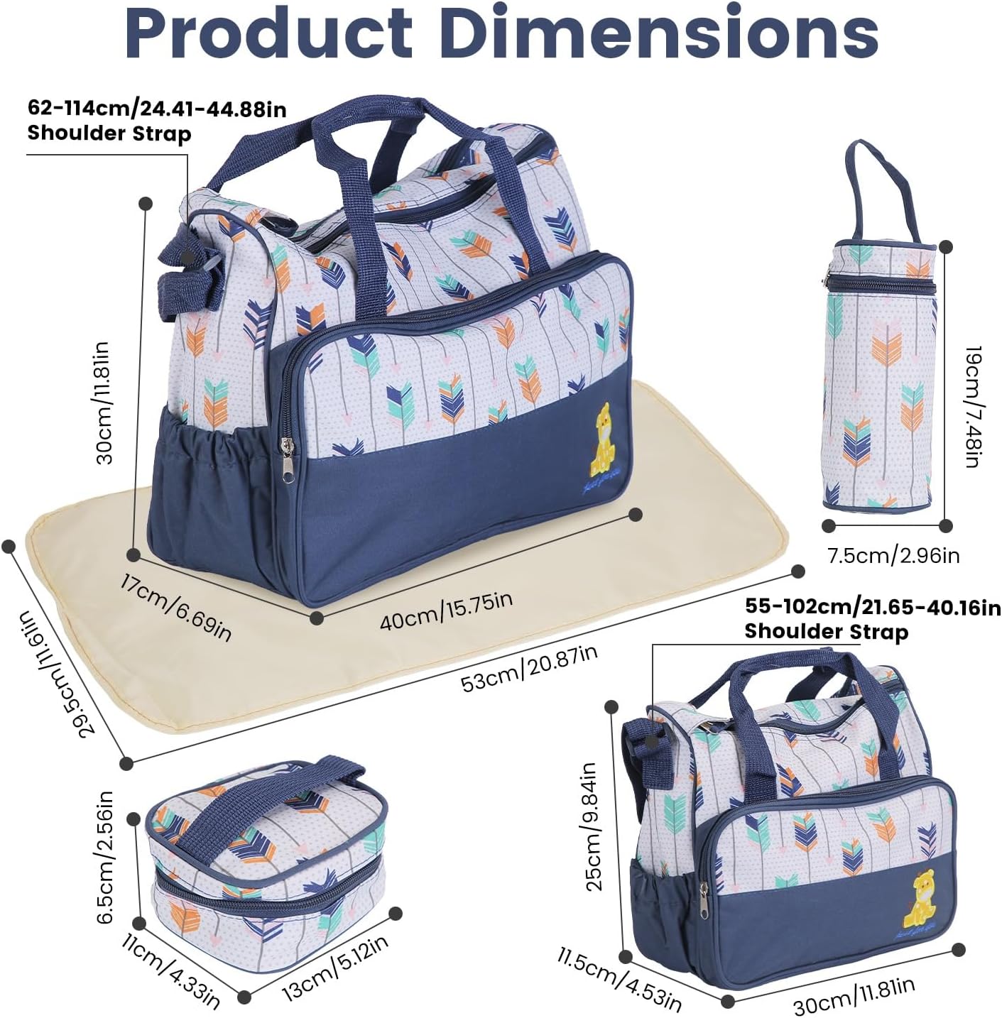 5 PCS Baby Nappy Diaper Bags Tote Set, Large Diaper Handbags Maternity Bag with Changing Pad for Mom Dad