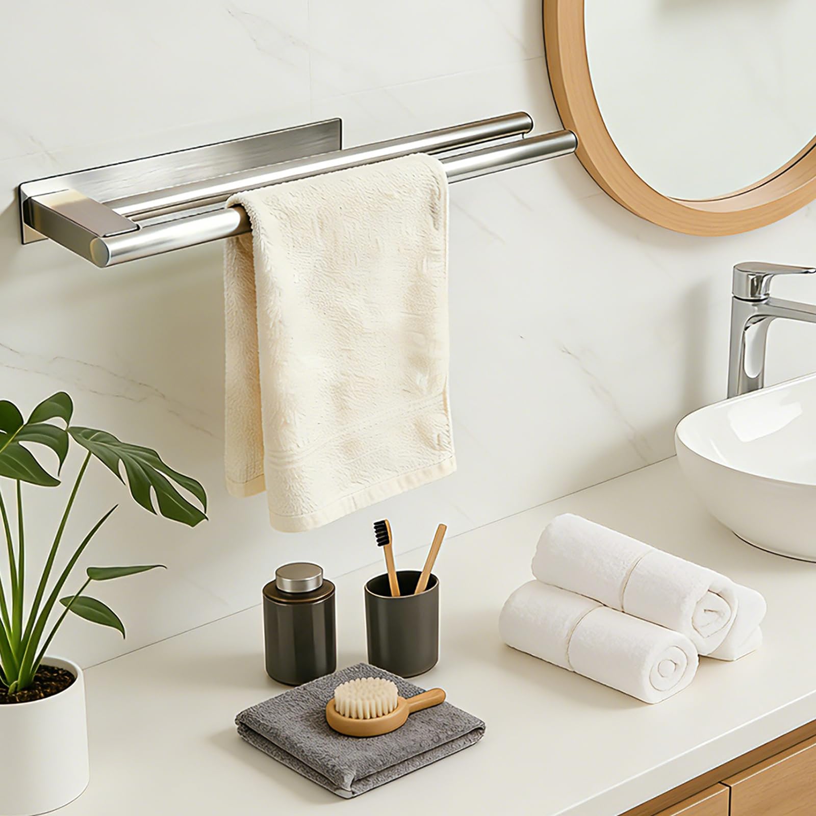 Portasciugamani Senza Foratura, in Acciaio Inox SUS304 Autoadesivo (39 cm), Barra Portasciugamani da Bagno a 2 Bracci, Tenuta Extra-Forte, Porta Asciugamani Adesivo Antiruggine per Bagni