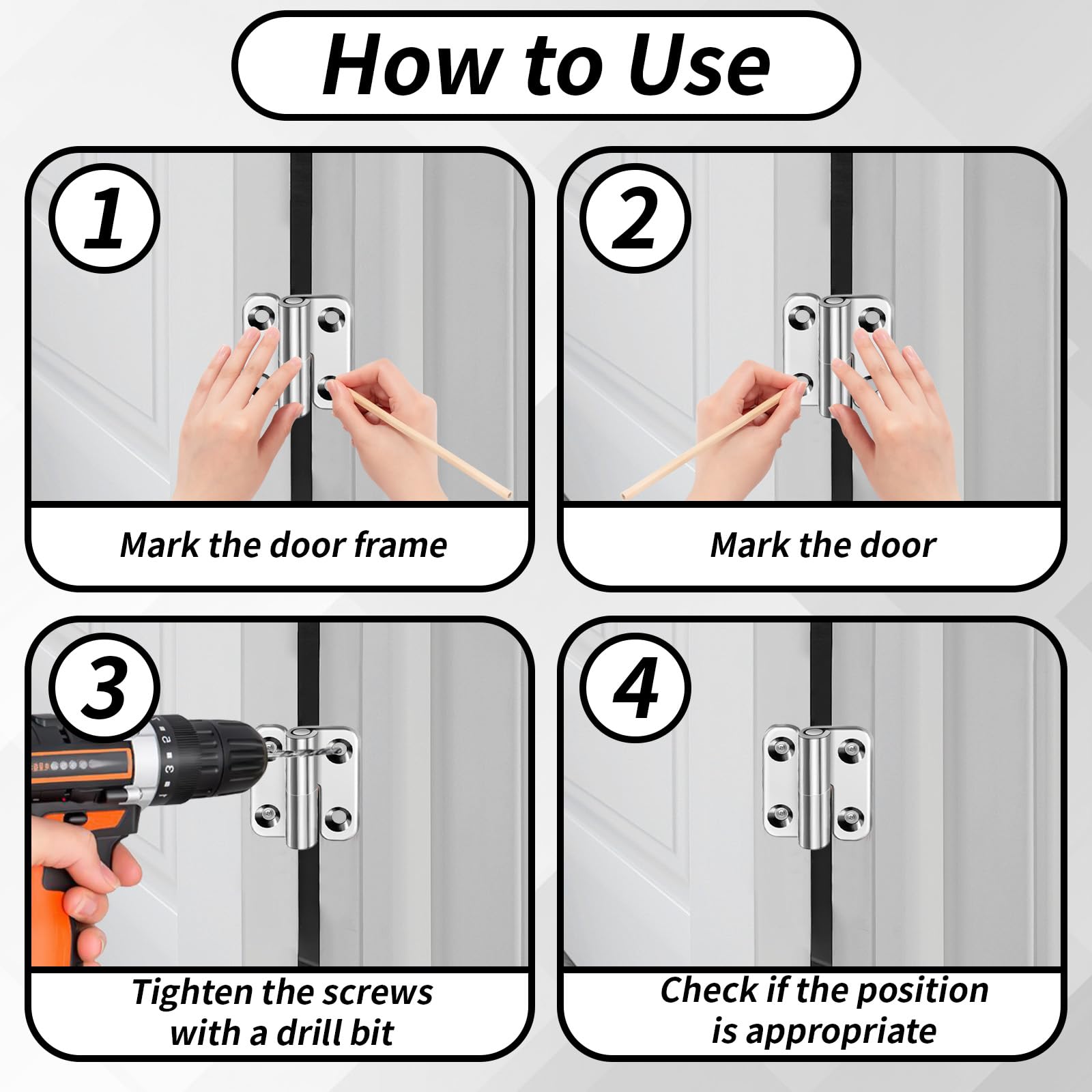 4 Pcs 1.5 inch Hinges for Cupboard Doors Detachable Door Hinge with 24 Screws and Screwdriver 304 Stainless Steel Lift Off Door Hinges for Home Furniture Bathroom Cabinet Window Wooden Boxes - Image 4