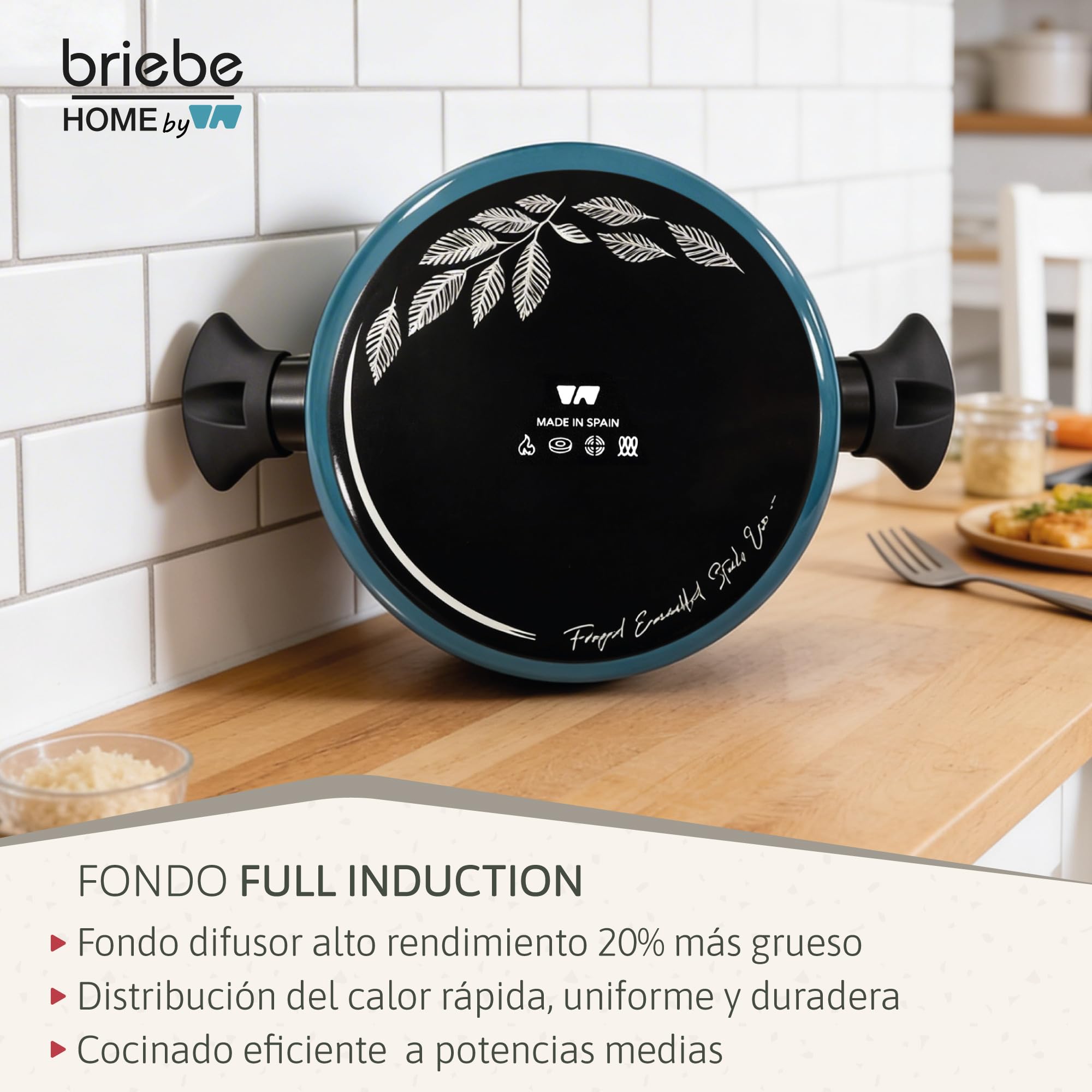 briebe MARE Batería Cocina Inducción, Acero Forjado 9 Piezas, Antiadherente Libre PFOA, Juego 3 Ollas Y 3 Sartenes Profesionales, Alta Resistencia, Apta Para Todo Tipo de Fuegos, Fabricada en España