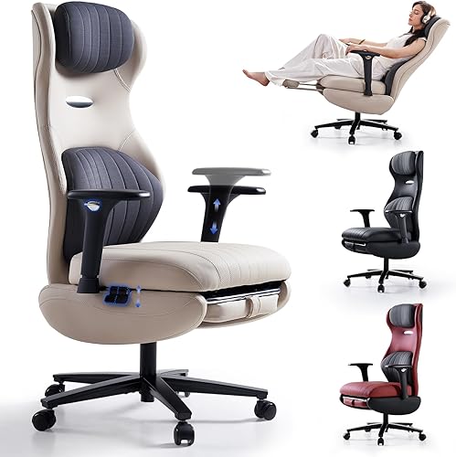 EMIAH Silla de oficina ergonómica con reposapiés, silla de oficina reclinable con brazos ajustables y reposacabezas, silla de juegos de respaldo