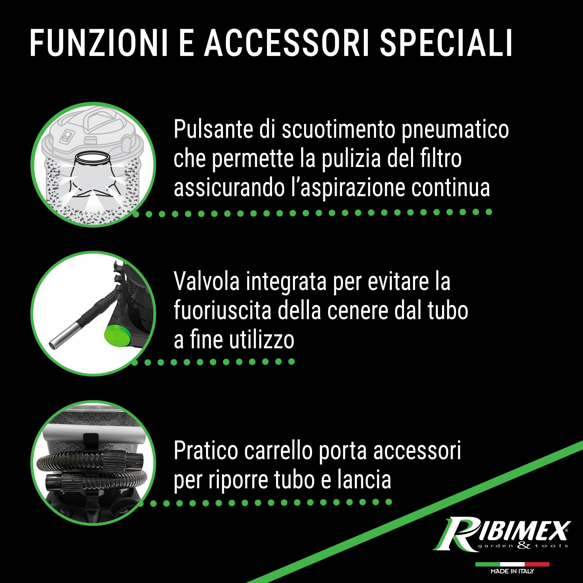 Ribimex Aspiracenere Elettrico Perfetto, Silenzioso, con Filtro HEPA Lavabile, Funzione Soffiante, Bidone da 20 L, Potenza 1200 W, Ideale per Aspirare Ceneri Fredde da Stufe e Camini - PRCEN020