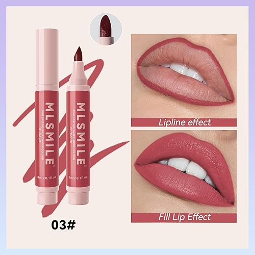 Miniatura 5 de Rotulador de labios, lápiz delineador de labios líquido hidratante e impermeable, aspecto de color mate, delineador de labios líquido 2 en 1 y lápiz