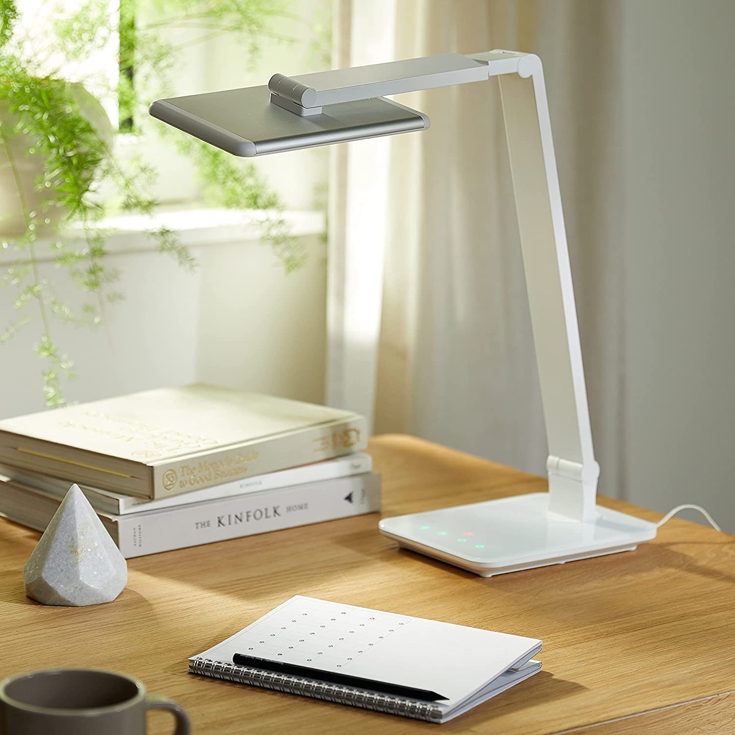 FeinTech LTL00100 LED Schreibtisch-Lampe Lichtfarbe warmweiß bis kaltweiß dimmbar 550 lm, Aluminium, ABS-Kunststoff, Acrylglas, weiß, 37 x 15 x 43.5 cm