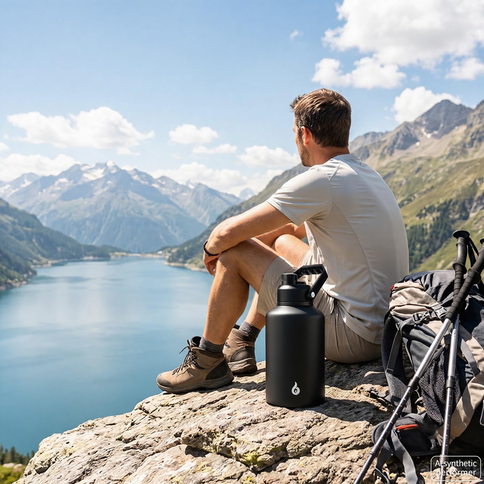 BJPKPK Isolierte Wasserflasche, spülmaschinenfeste Edelstahl-Thermosflasche, BPA-freie Kanne mit ergonomischem Griff und rutschfester Unterseite, große Wasserflasche, Grau