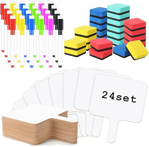 Harloon Juego de 72 paletas de respuesta de borrado en seco de 7.8 x 9.8 pulgadas, 24 tablas de respuestas de madera, paletas de borrado en seco con