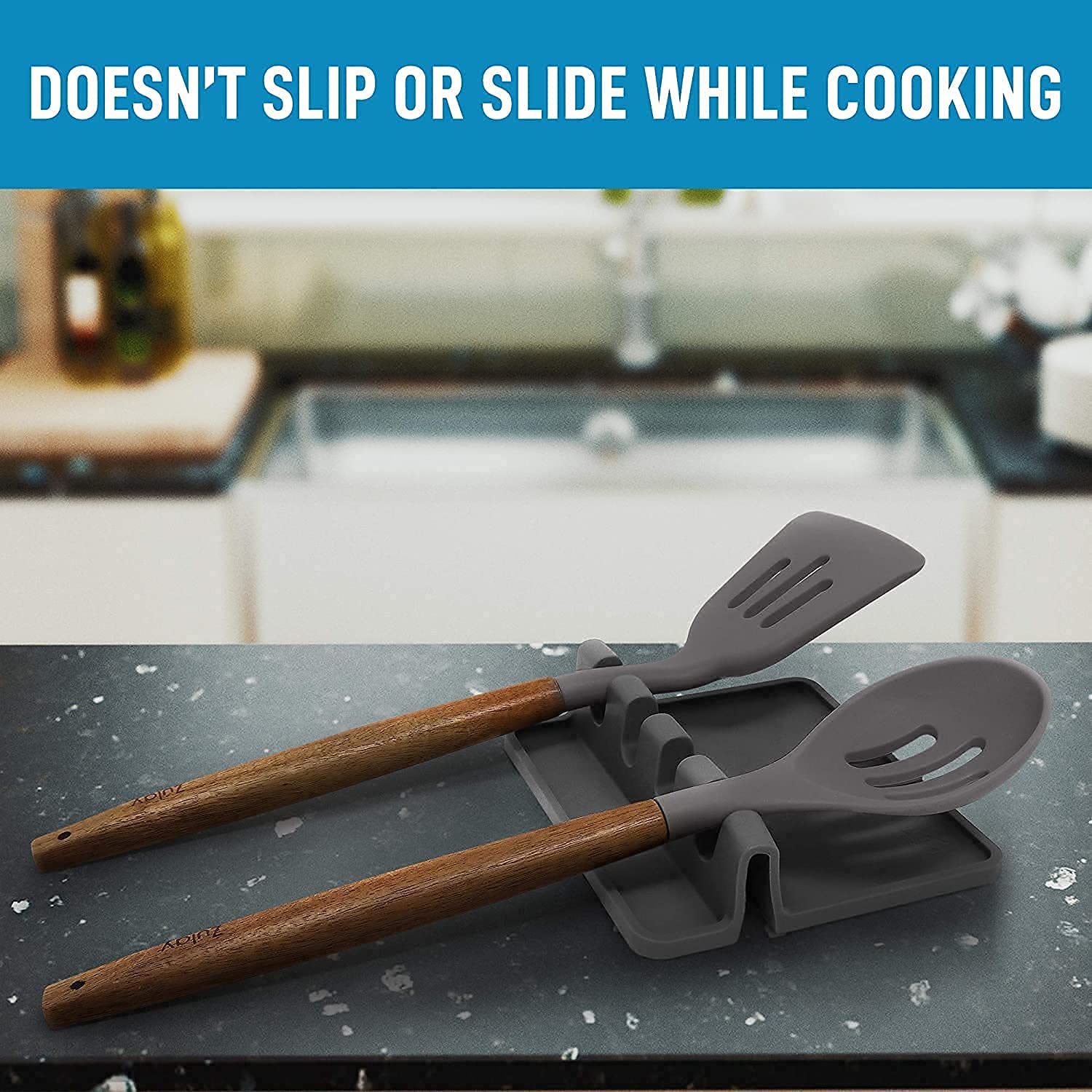 BluBasket Silicone Multiple Utensil Rest with Drip Pad, Utensil Holder for Stove Top, Kitchen Spoon Rest & Spoon Holder for Brushes Spatulas Ladles Forks, BPA Free Heat Resistant 1 PC 1
