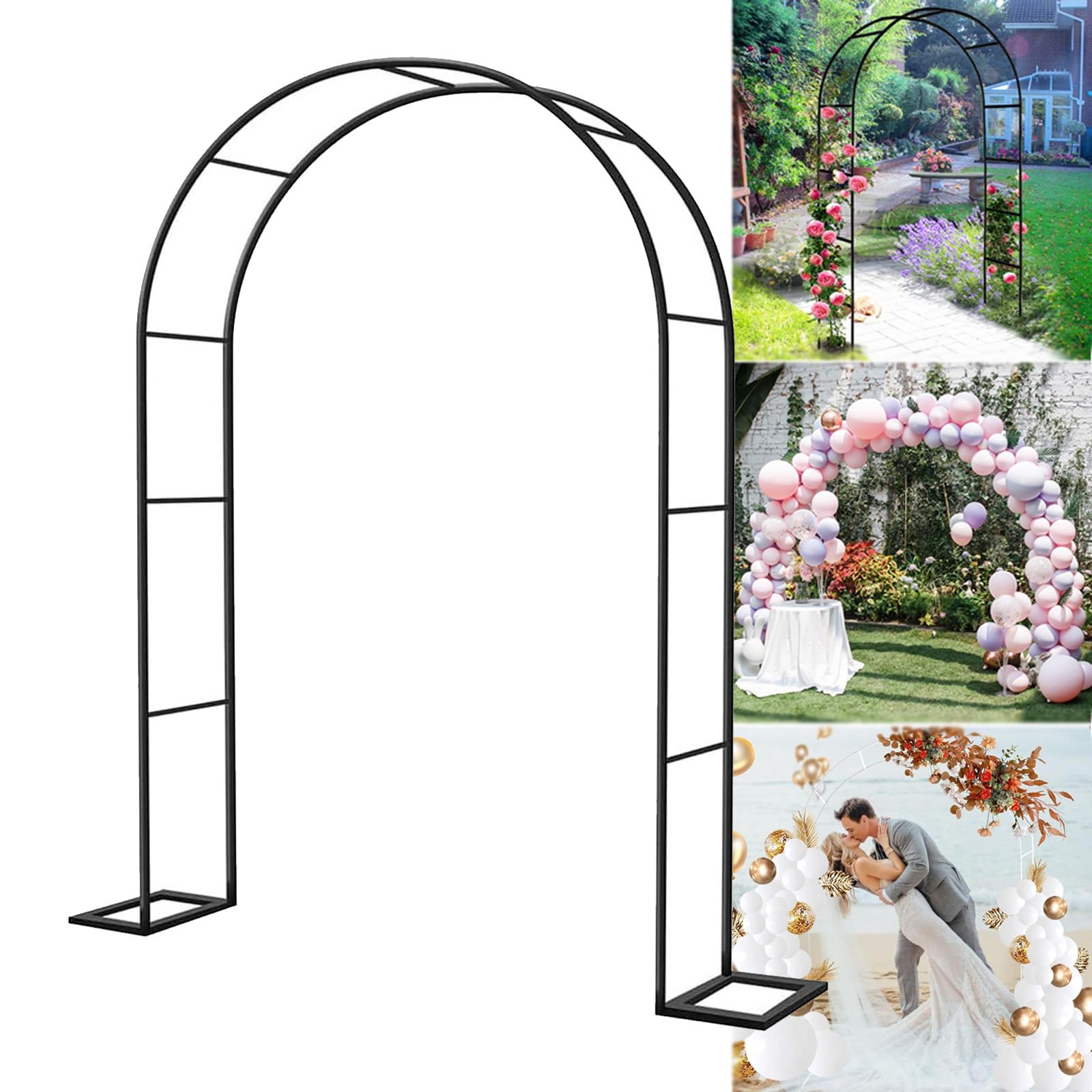 ArcoDa Giardino In Ferro, Largo 120-350cm ArcoPer Rose Archi Matrimonio Con Base, Gazebo Ad Arcos Rose Per Piante Rampicanti Clematide, Forte E Robusto, Nero Verde, Larghezza Laterale 40cm