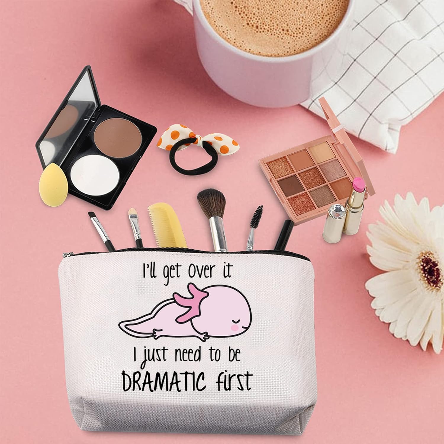 TSOTMO Axolotl Theme Zipper Pouch Makeup Bag Axolotl Gift I'll Get Over It I Just Need To Be Dramatic First Cosmetic Bag For Axolotl Lovers (Dramatic) - Image 5