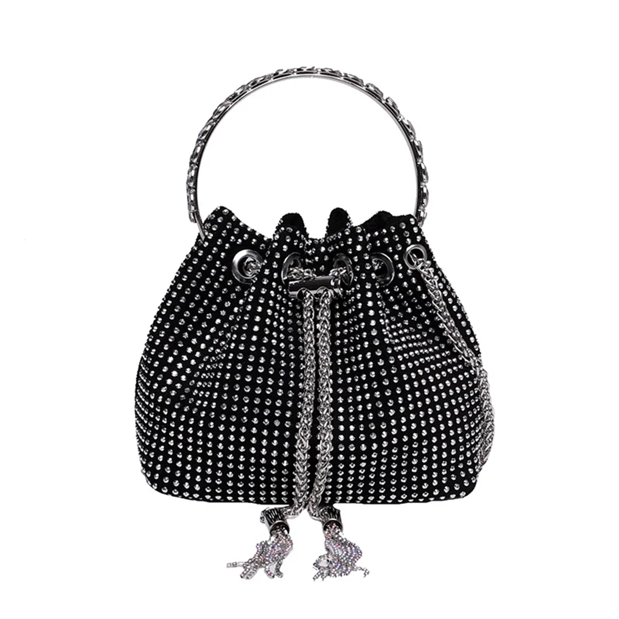 INKMILANCrystal Rhinestone Bucket Crossbody Party Bags for Women with Glittered Sling Chain & Top-Handle | Perfect for Parties, Wedding, Prom