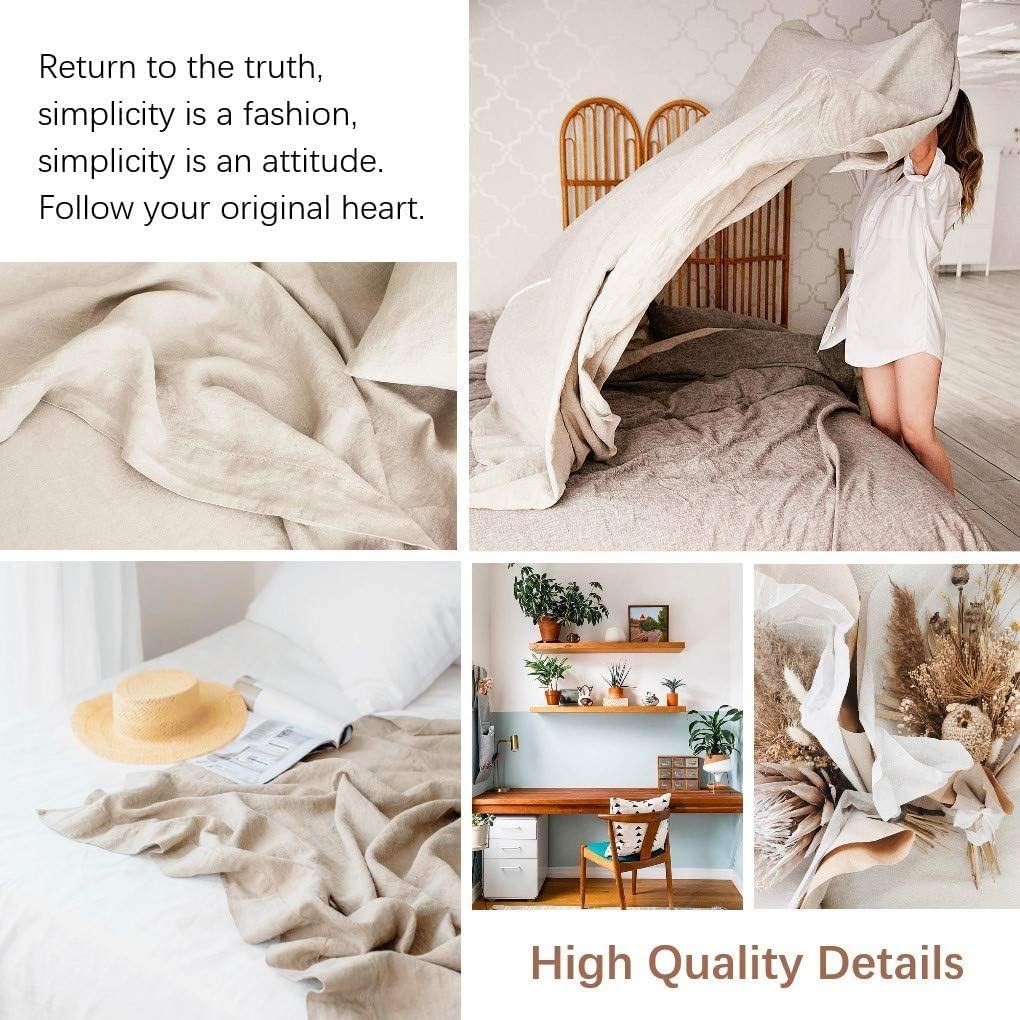 BISELINA Linen Sheet French Flax Flat Sheet Only 55% Euro Flax 45% Cotton Basic Style Solid Color Soft Breathable Farmhouse Top Sheet 1-Piece (Full, Linen)