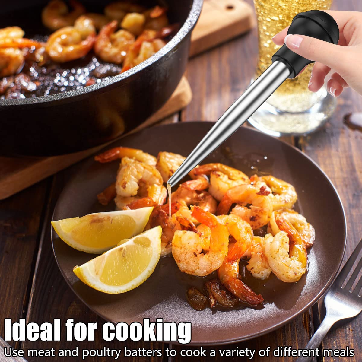 Stainless Steel Turkey Baster Syringe, Turkey Baster for Cooking, Large Turkey Baster with Silicone Suction Bulb, 2 Meat Marinade Injector Needle and Cleaning Brush, Meat Baster for Kitchen Cooking