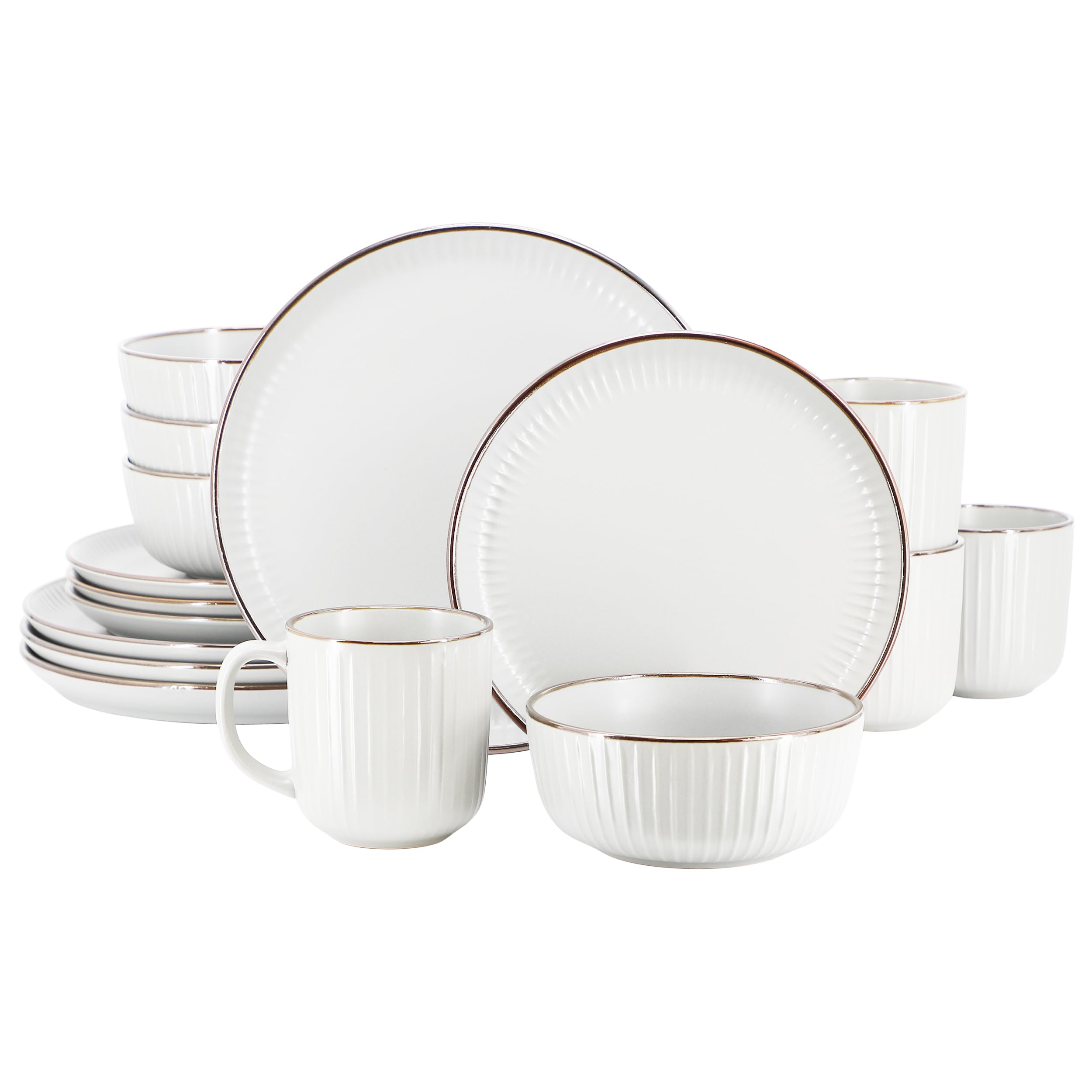 ElamaLeo 16 Piece Stoneware Dinnerware Set In White