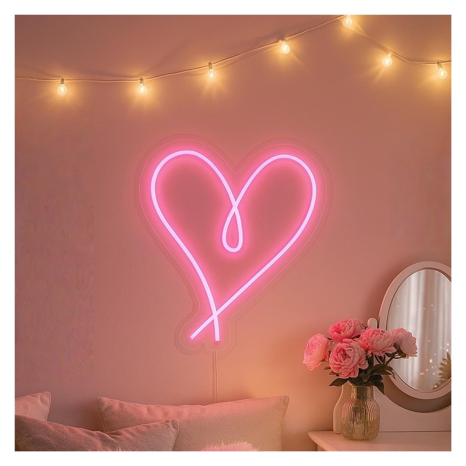 Shouxi Girls B Sign Lamp Heart Neon Sign, Suitable For Room Wall Decor With Dimmable 38Cm