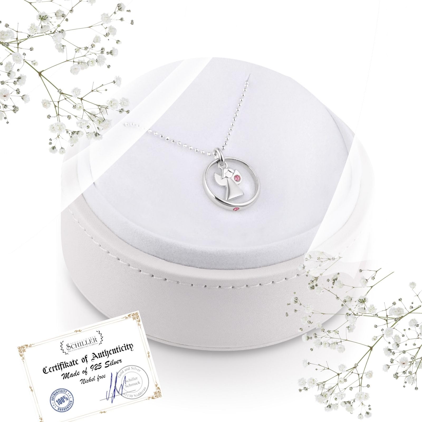 fish Collana Per Bambini Con Ciondolo Angelo In Argento Sterling E Cristallo Rosa