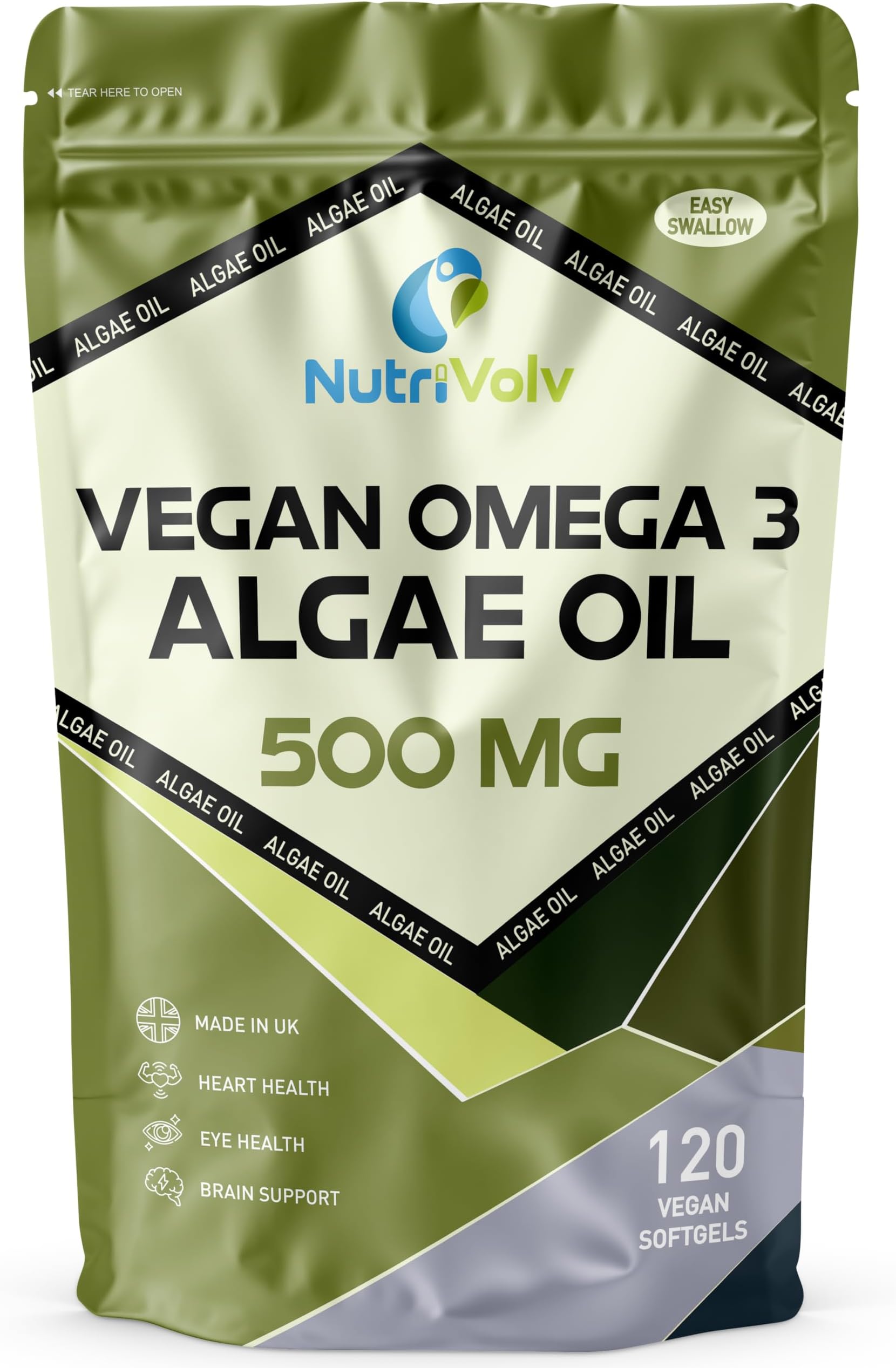 Vegan Omega 3 Algae Oil 500mg | 120 Vegan Softgels | DHA 200mg & EPA 100mg | ...