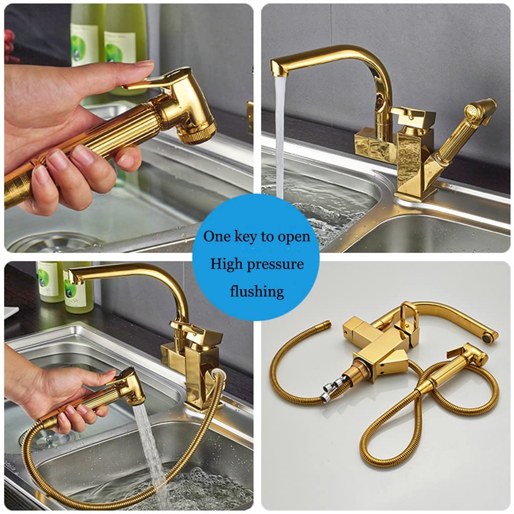 Lavello da Bar da Cucina, Vasca Singola, lavello per Camper in Acciaio Inox 304, Montaggio sopra o sottopiano, con Rubinetto a Leva e cestello di Scarico (Oro 53x43x21 cm)
