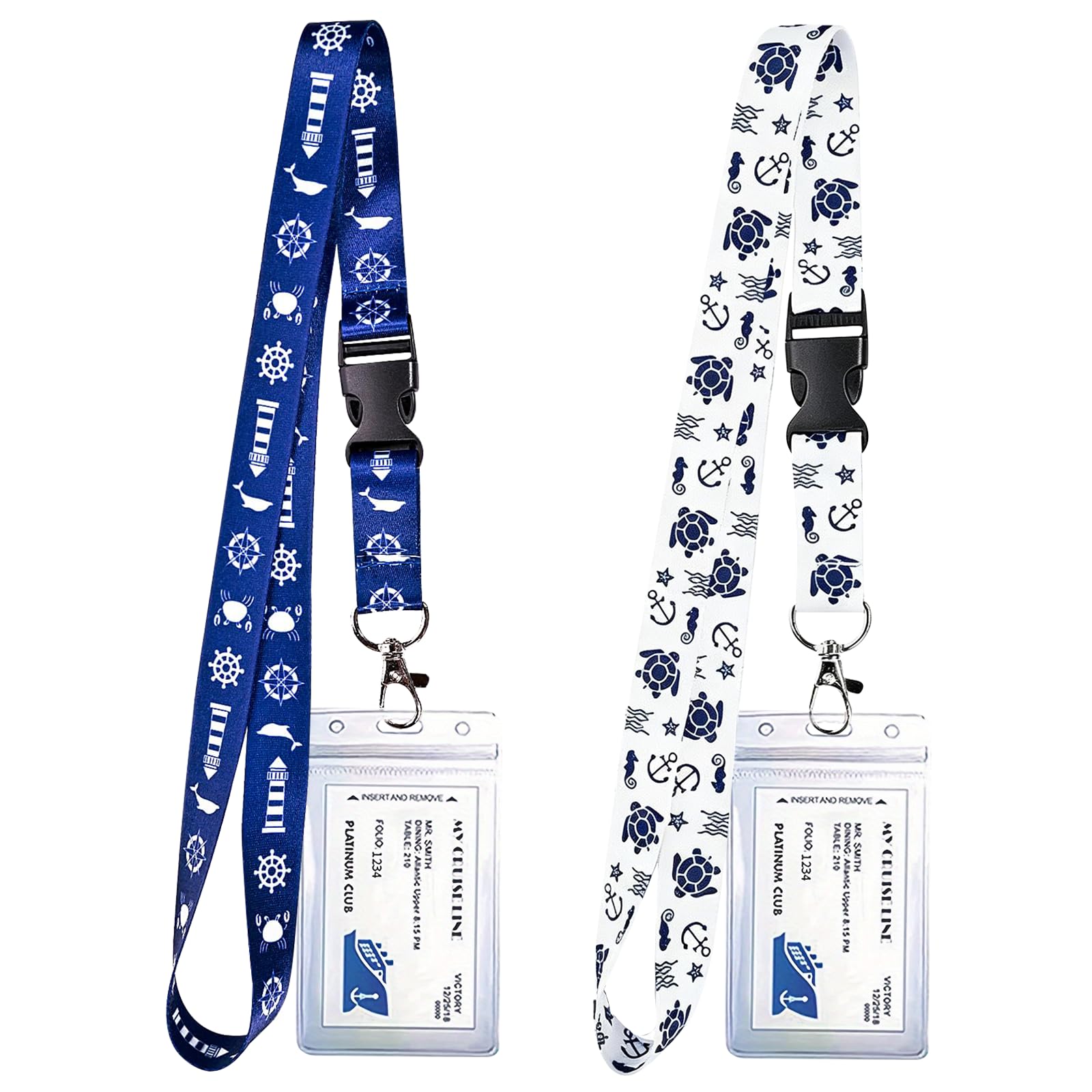 2 Pcs Cruise Lanyard with Card Holder, Waterproof Clear Cruise Ship Lanyards, Detachable Cruise Card Holder for All Cruise Ship Key Cards – Cruise Essentials (Navy and White)