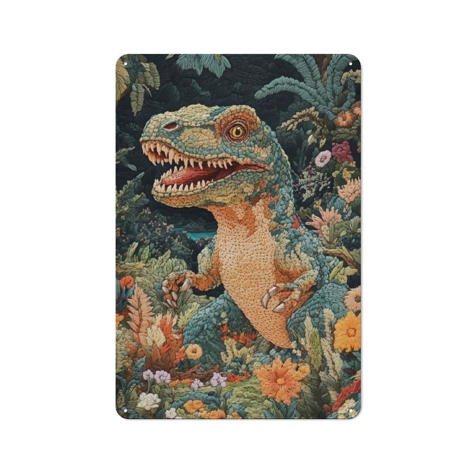 Nostalgic Dinosaur in Bloom Metal Wall Sign 30x20cm, Bar Wall Plaque for Pub, Home Bar, Shed Or Man Cave