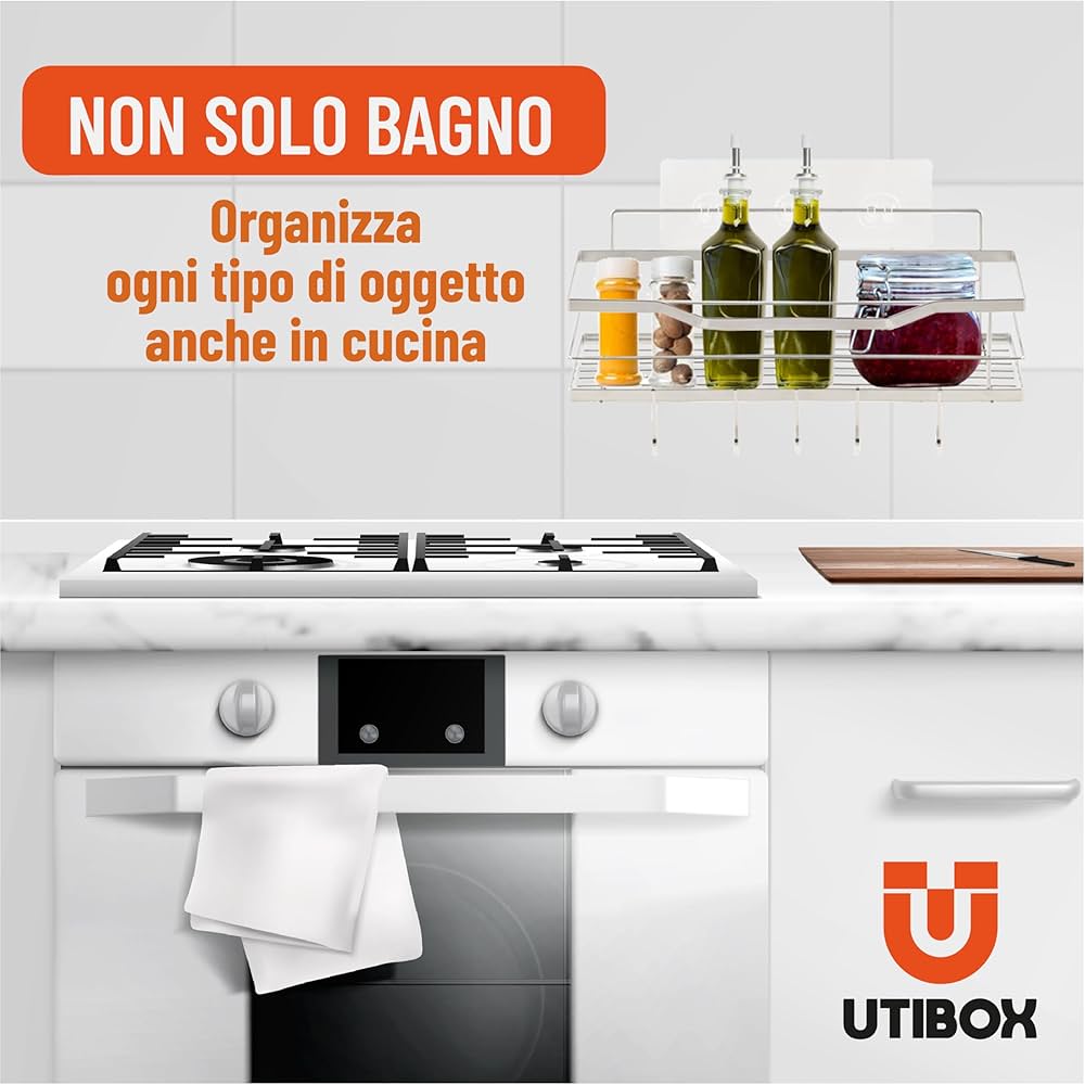 Mensola Doccia Senza Foratura - 5 Ganci Removibili, Acciaio Inox, Impermeabile - Ideale Per Bagno