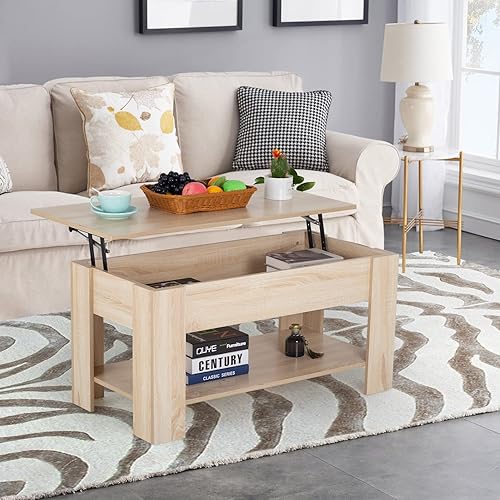 Miniatura 2 de FDW Mesa auxiliar con compartimento oculto y estante de almacenamiento, mesa elevadora de madera para el hogar, sala de estar, recepción, oficina