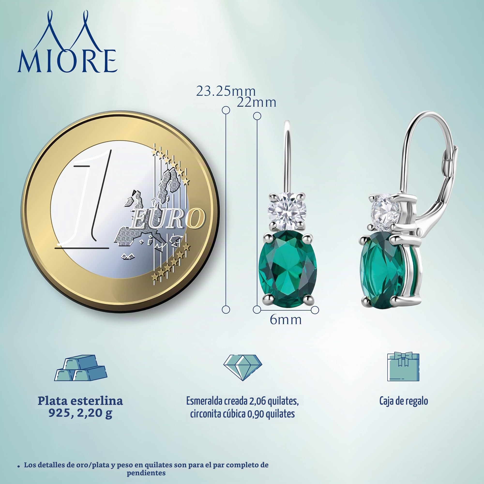 MIORE Joyería, pendientes de mujer, pendientes de plata 925, pendientes de mujer con esmeralda/rubí y circonitas, pendientes de aro de plata 925, pendientes de aro