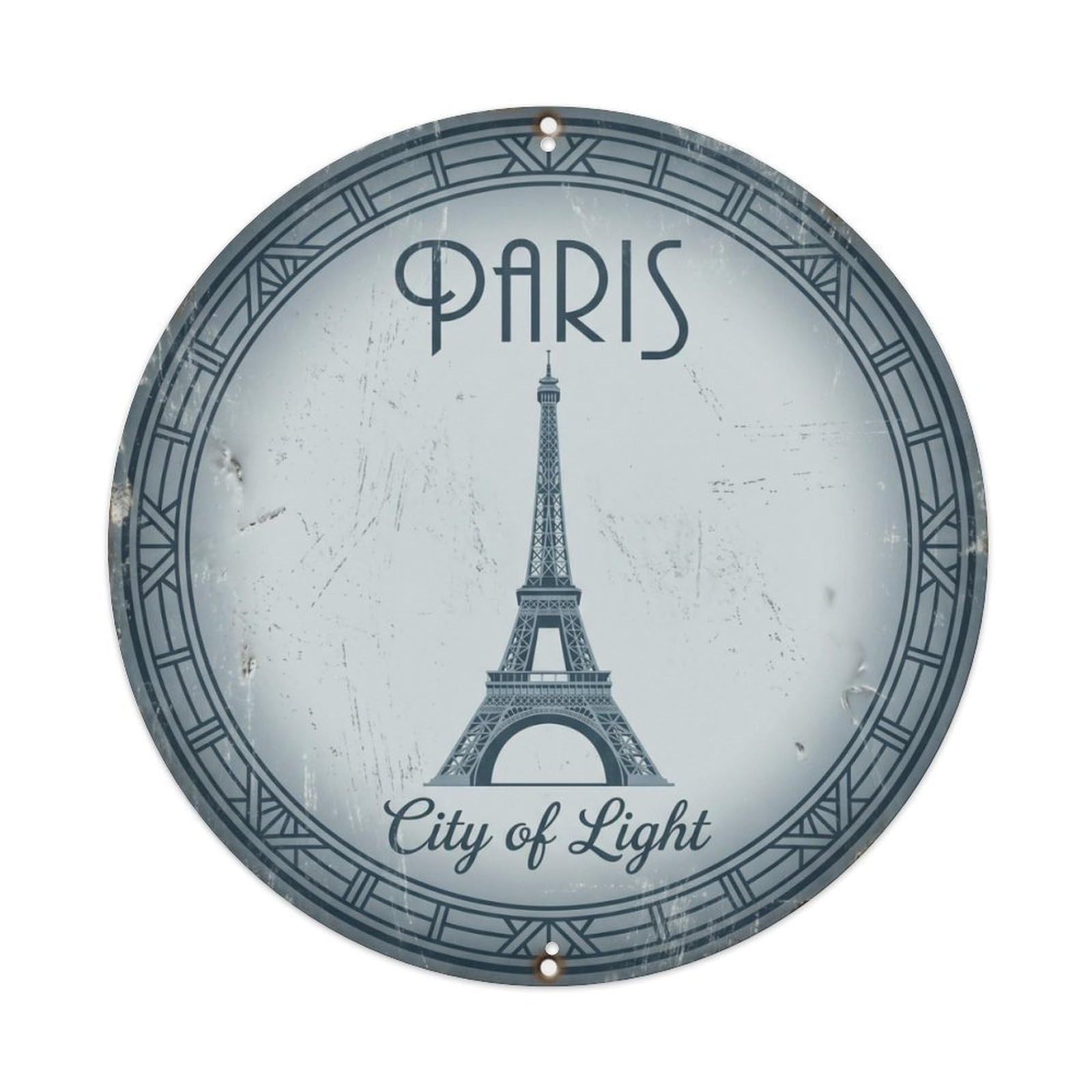 Vintage Travel Paris Tower France Metal Tin Sign Plaque Wall Decor for Cafe, Club Bar, Office, Home Garden Round Metal Poster 8x8Inch