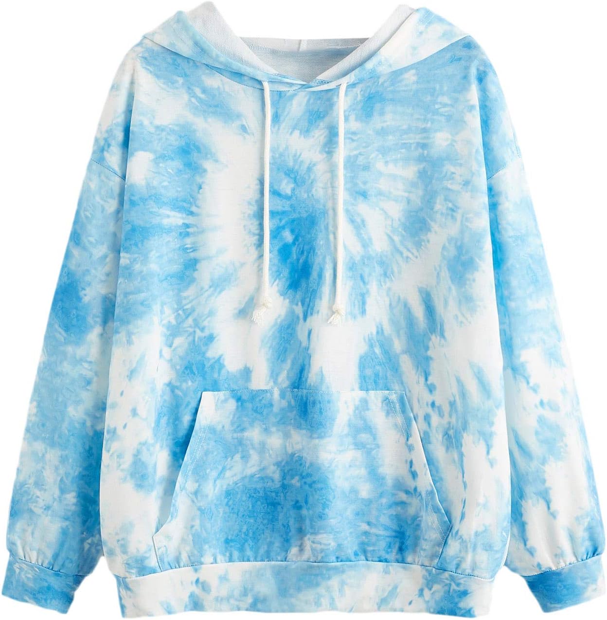 SweatyRocks Women's Long Sleeve Hoodie Sweatshirt Colorblock Tie Dye Print Tops Blue White Small