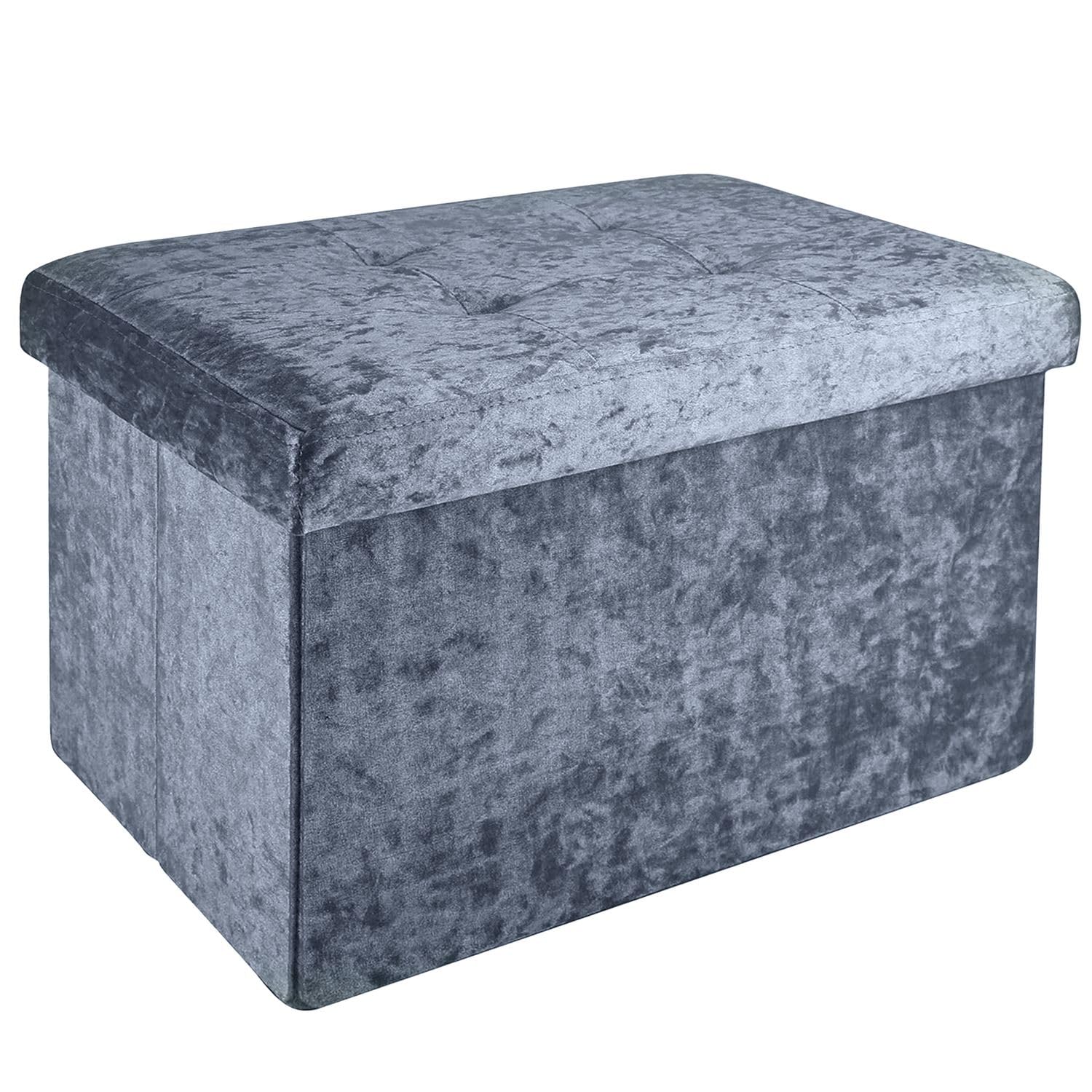 INTIRILIFE Banco Plegable 49x30x30cm en Gris - Asiento Cubo con Espacio de Almacenamiento y Tapa con Funda de Terciopelo - Asiento Cubo reposapiés Plegable Caja de Almacenamiento arcón Taburete