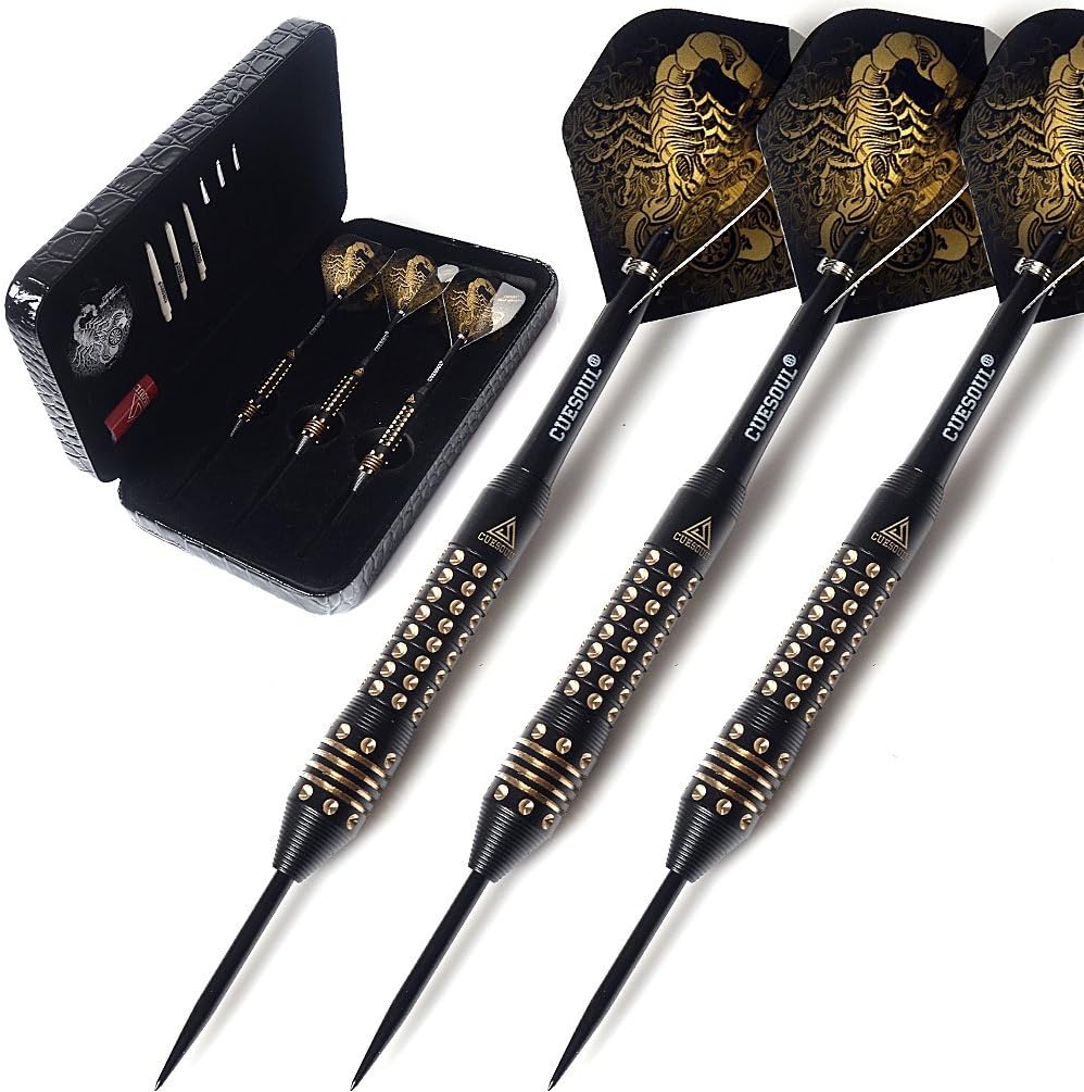 CUESOUL Steel Tip Darts Set 20/22/24 Grams Deluxe PU Darts caseBlack