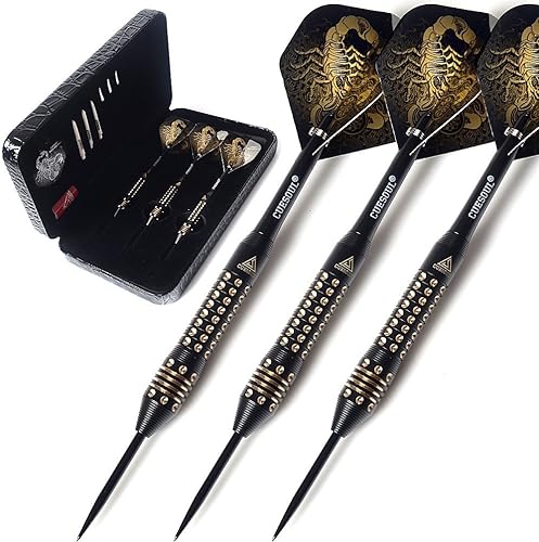 CUESOUL Juego de dardos de punta de acero de 20220.85oz con funda de dardos de poliuretano de lujo, serie Scorpion negra