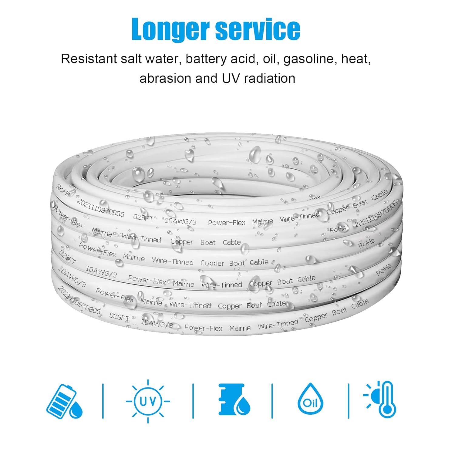 10 Gauge Triplex Marine Wire Tinned Copper Boat Cable, 20ft 10 AWG Standard USA OFC Oxygen Free Copper Wire for Automotive Boat Speakers Solar Outdoors