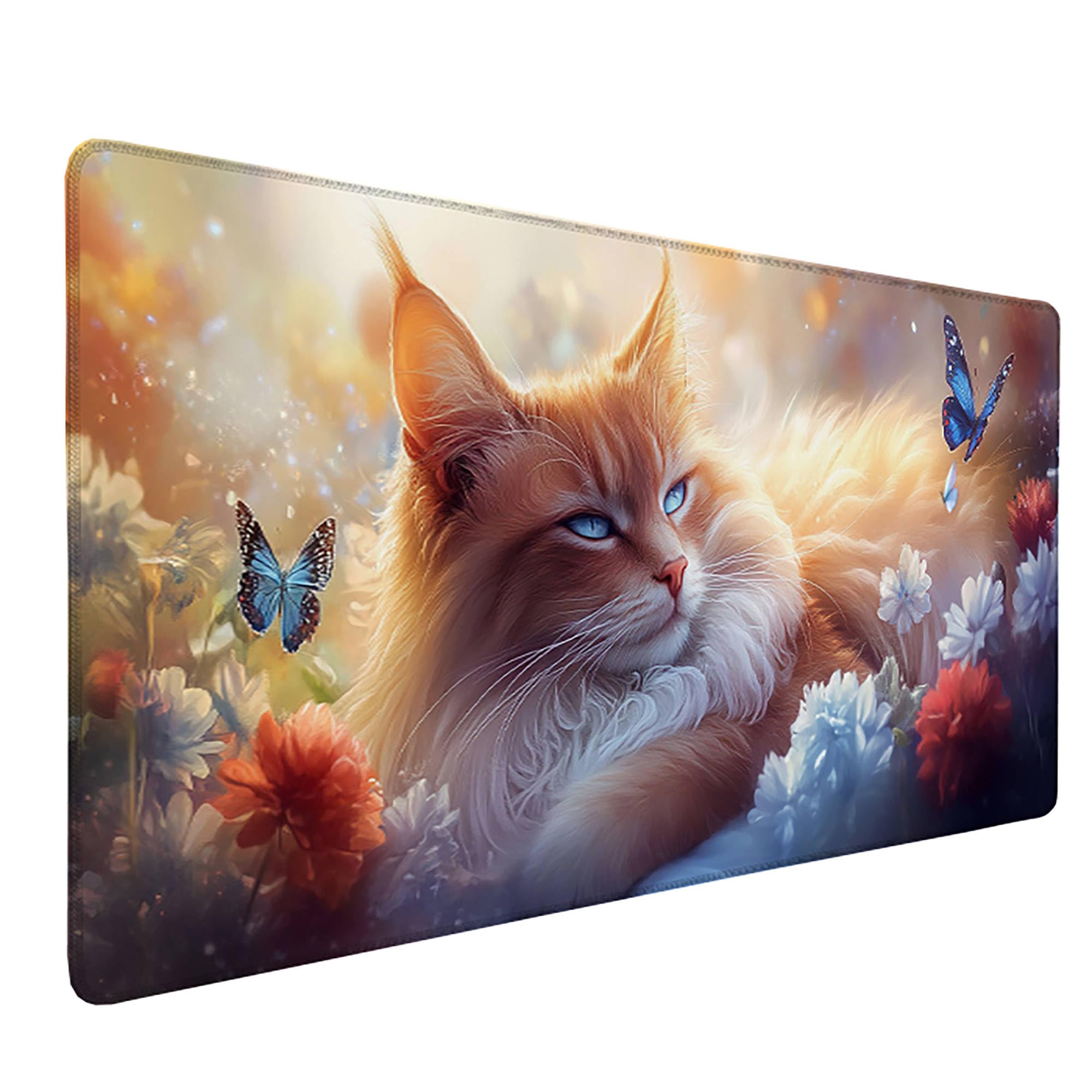 Żółta podkładka pod mysz XXL, podkładka na biurko, 1200 x 600 cm, szyte krawędzie, podkładka pod mysz, gumowa podstawa, kot, podkładka pod mysz, stabilna przyczepność na gładkich
