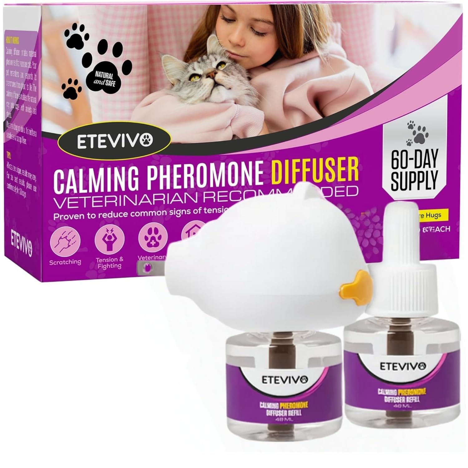 Cat Pheromones Calming Diffuser Cat Anxiety Relief Pheromones for Cats Promotes Well-Being & Comfort Cat Calming Diffuser with 2 Refills 60 Days Long Lasting Serenity