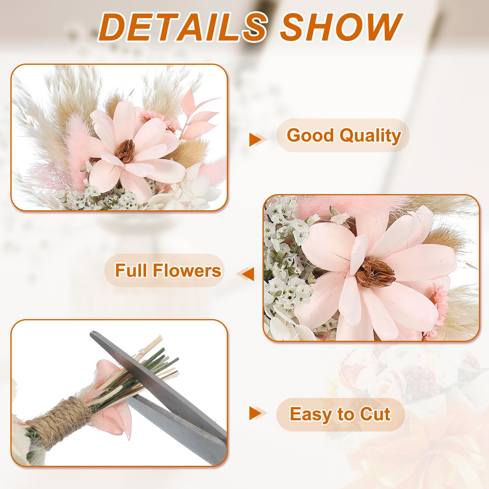 PATIKIL 10 Stück Trockenblumenstrauß Deko Set, Pampasgras Flauschige Wedel, Getrocknete Blumen, Trockenblumen zum Basteln für Bilderrahmen DIY, Tischdeko, Hochzeit, Pink/Weiß