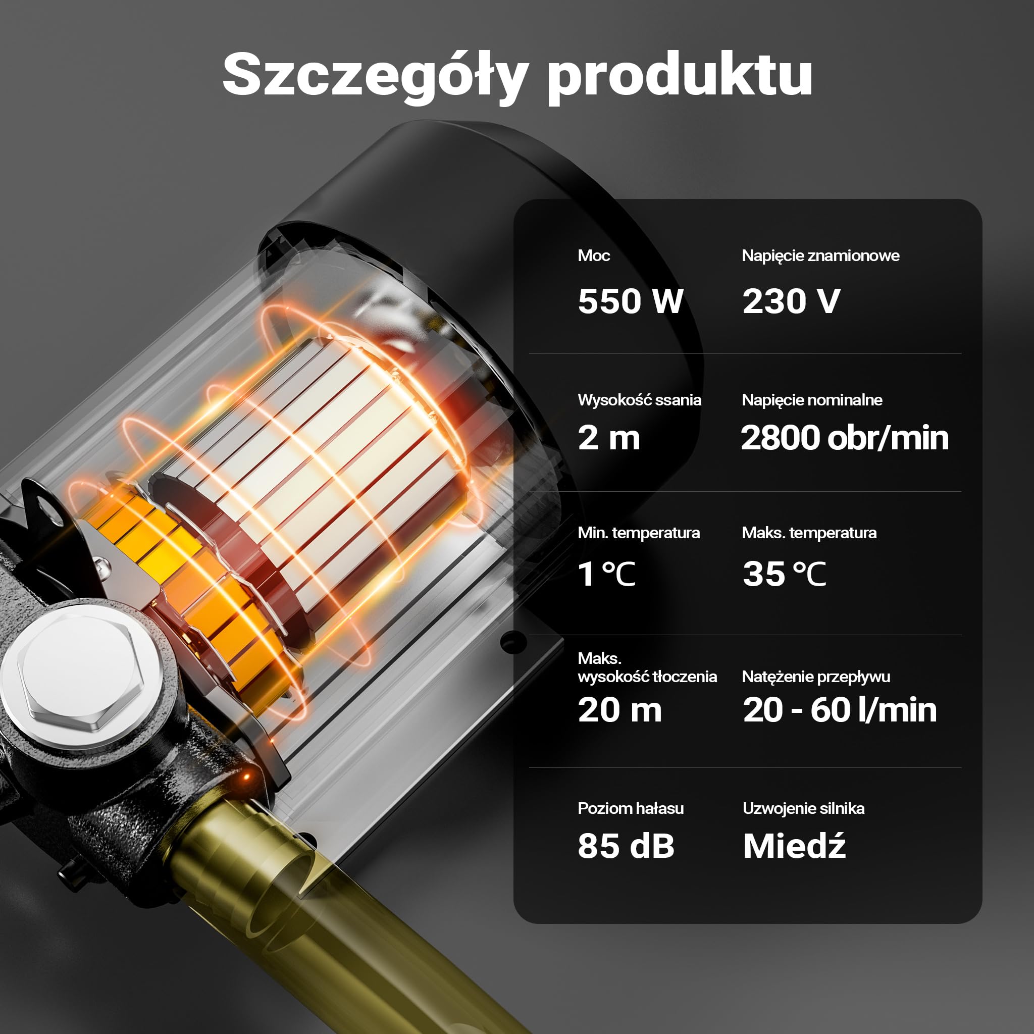Wiltec Pompa do oleju napędowego i opałowego 550 W 20-60 l/min 260 V, samozasysająca, z ochroną przed przegrzaniem i uchwytem, do przepompowania