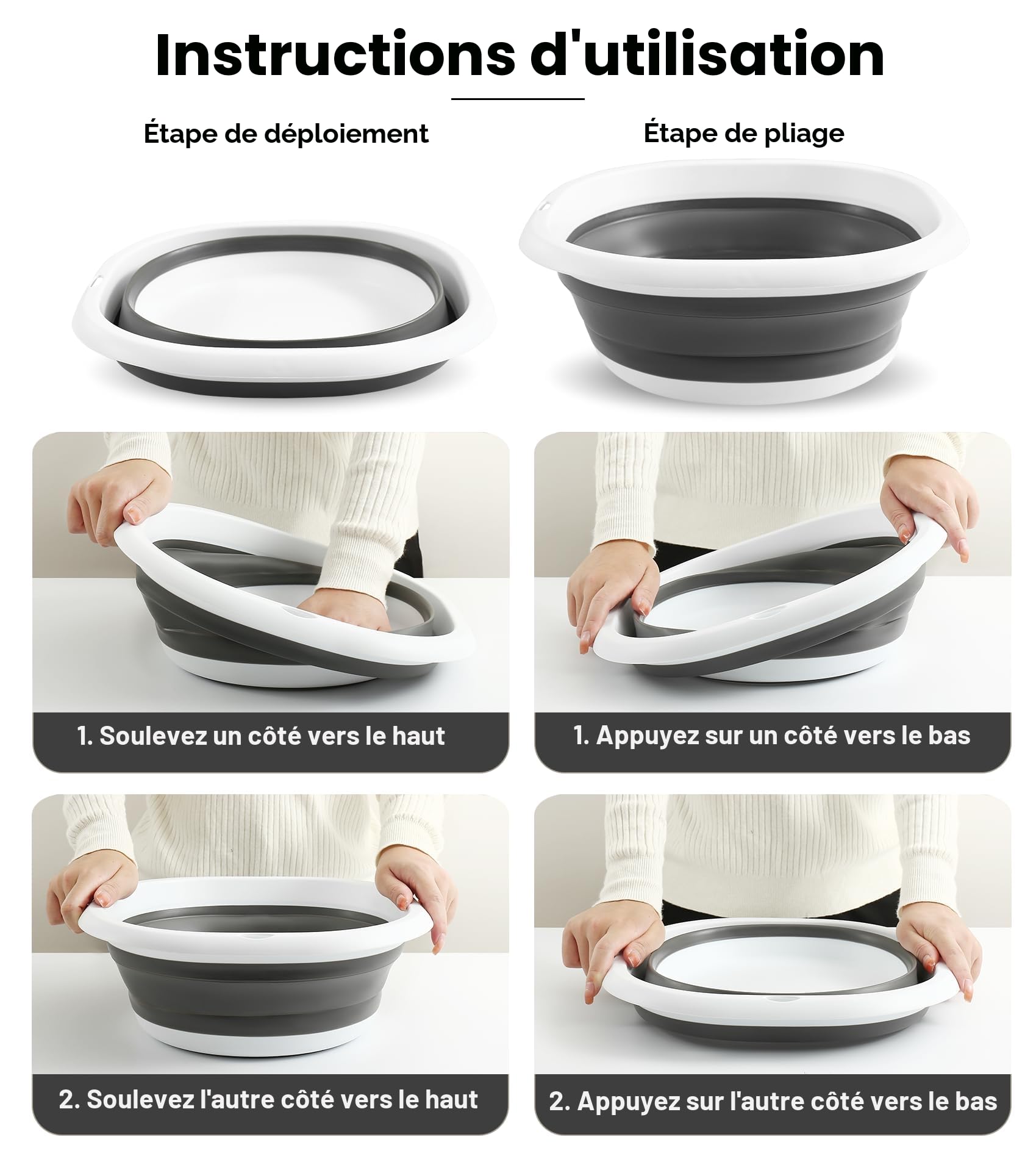 Bassine Pliable, Bassine Retractable Lavabo Pliable Multifonction en Silicone, Bol à Vaisselle Ronds Pliable Cuvette Peu Encombrant pour Voyage Camping et Cuisine, 5 L