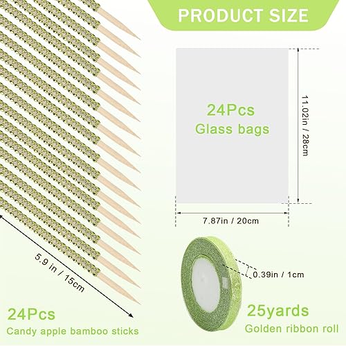 Miniatura 2 de Juego de 24 palitos de bambú de manzana, palitos brillantes de 24 piezas para pinchos de madera con diamantes de imitación de manzana, con bolsas de