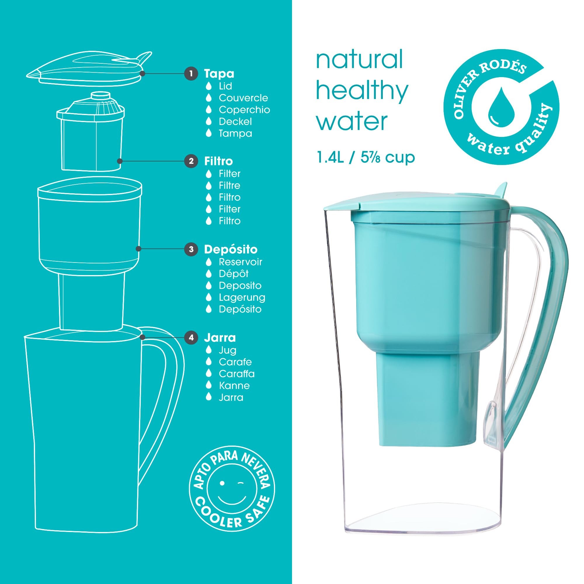 Alkanatur Drops Pitcher - Alkaline High pH 9 + Hydrogenates + Ionizes + Provides Magnesium Removes Chlorine, Metals, Fluorides, Microplastics, and More - Certifeid UNE 149101:2015