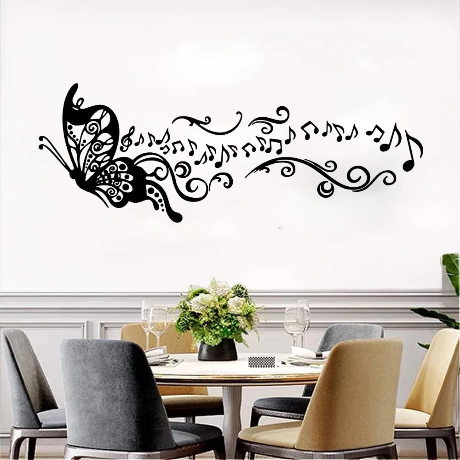 Youousi Black Cartoon Butterfly Musical Note Wall Stickers For Bedroom, Children's Room, Playroom, Classroom, Animal Music Room.