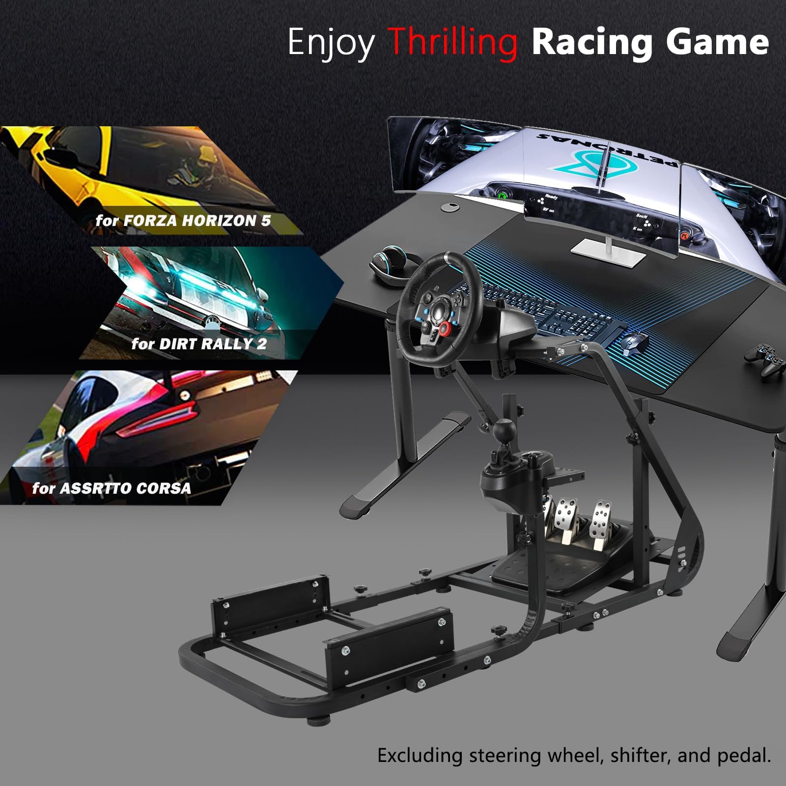 Hottoby G29 Simulador de conducción Cabina Soporte de rueda de carreras para Logitech G25 G27 G920 Gaming Fame Racing Wheel Shifter Pedales de asiento no incluido