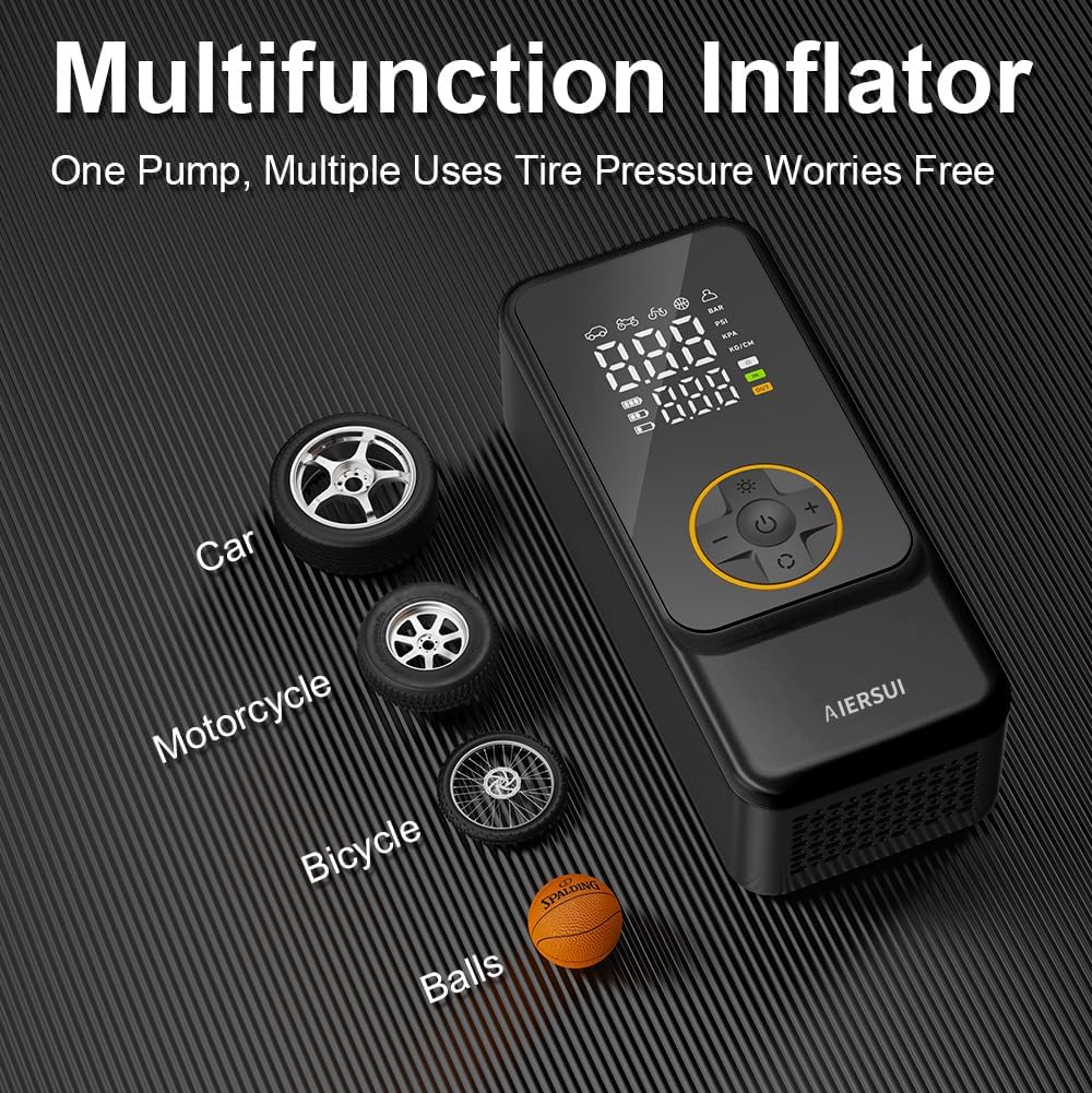 Portable Air Compressor with 6000mAh Battery and 12V DC - Tire Inflator Pump, 150PSI Rapid Inflation, Suitable for Cars, Bicycles, Motorcycles, and Ball Sports - Makes a Great Gift