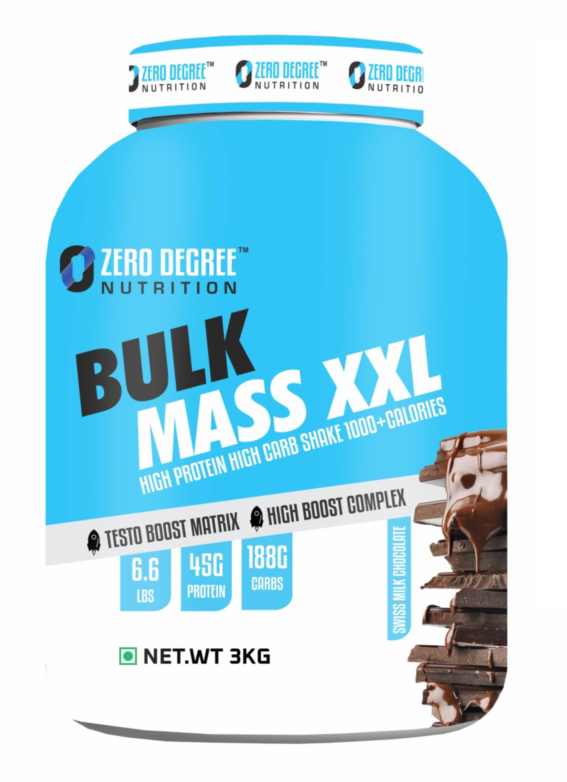 Bulk Mass Gainer XXL High Protein & High Carbs Mass Gainer For Muscle Mass Gain and Muscle Builder | 45g Protein & 21 Vitamin + Minerals | Gain Strength & Size | High Calories Formula with Vitamins & Minerals for Weight Gain | Weight Gainer for Women & Men [Swiss Milk Chocolate, 3kg]