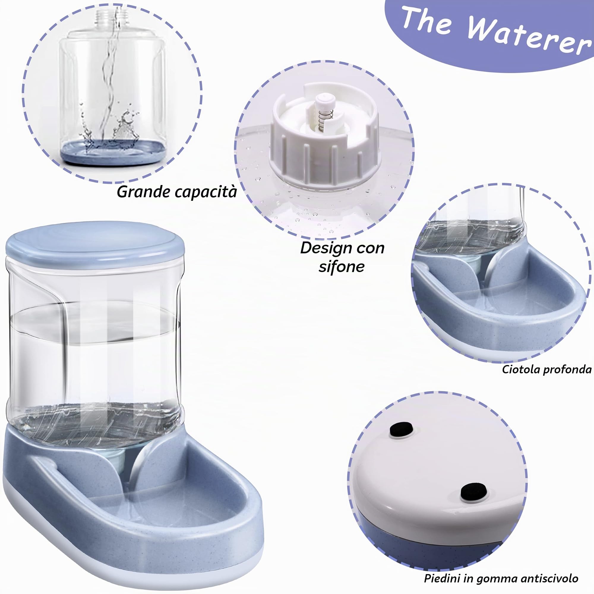 Lucky-M Set automatico di alimentazione e abbeveratoio per animali domestici, alimentatore e erogatore di acqua per cani e gatti, 3,8 l