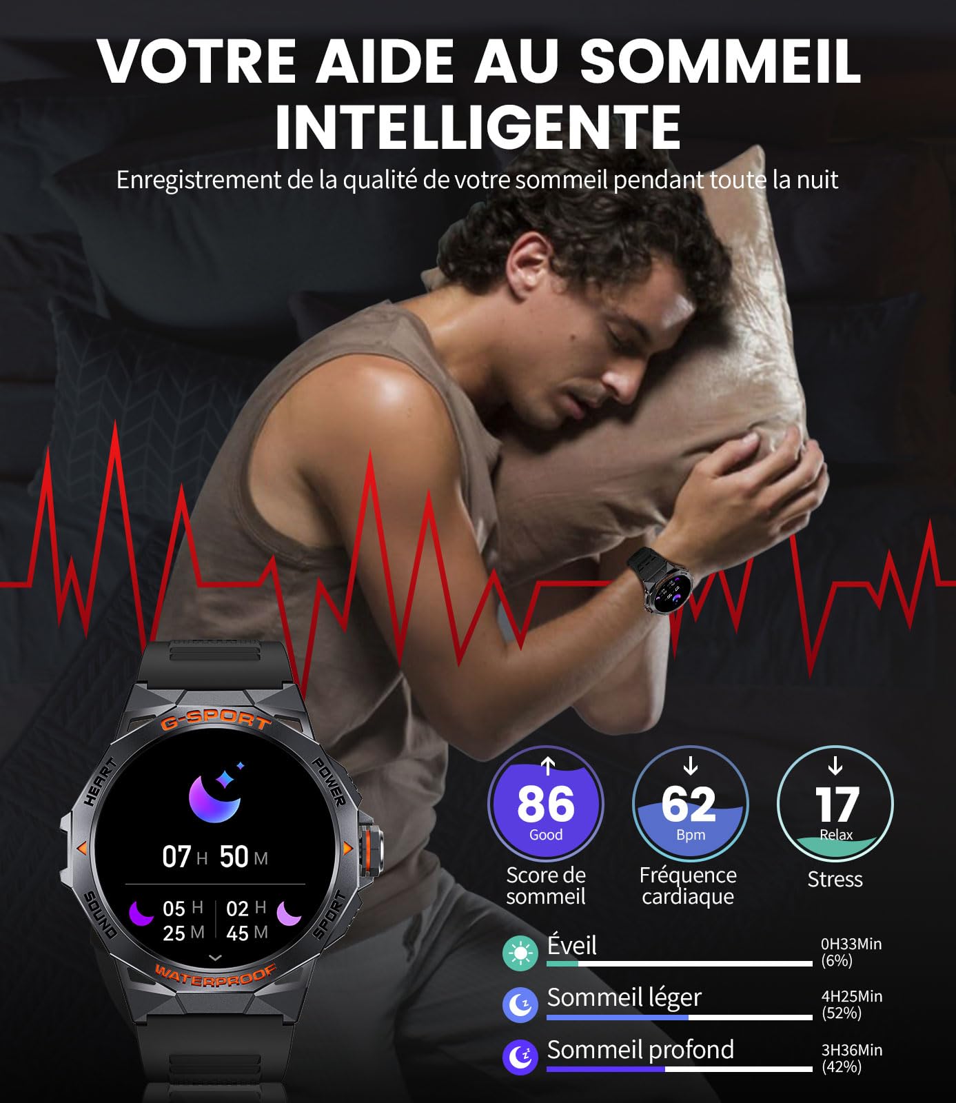 DREMAC Montre Connectée Homme avec Appel 1,43'' AMOLED Militare Montre Connectée,120+ Modes Sportifs,24/7 Moniteur de Fréquence Cardiaque SpO2 et Sommeil,400mAh Batterie,IP68 Étanche,pour Android iOS