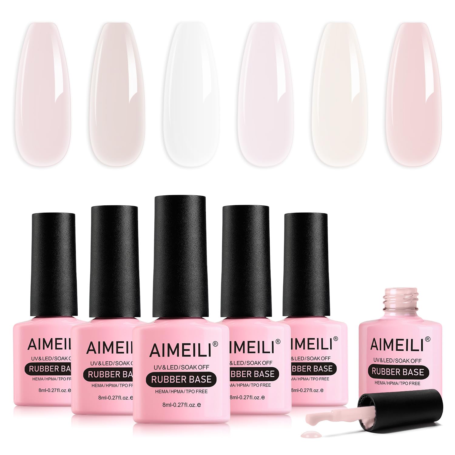 AIMEILI Rubber Base Gel Set 8 ml 6 Colours 4 in 1 Rubber Base Coat UV Rubber Gel Nails Set - KIT 44