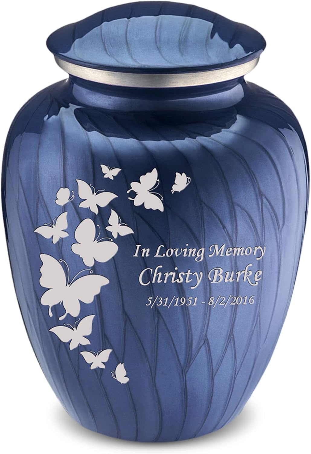 Geturns - Small Personalized Butterfly Cremation Urns for Human Ashes I Pearl Cobalt Blue Funeral Urn for Men and Women I Holds up to 44 Cubic Inches
